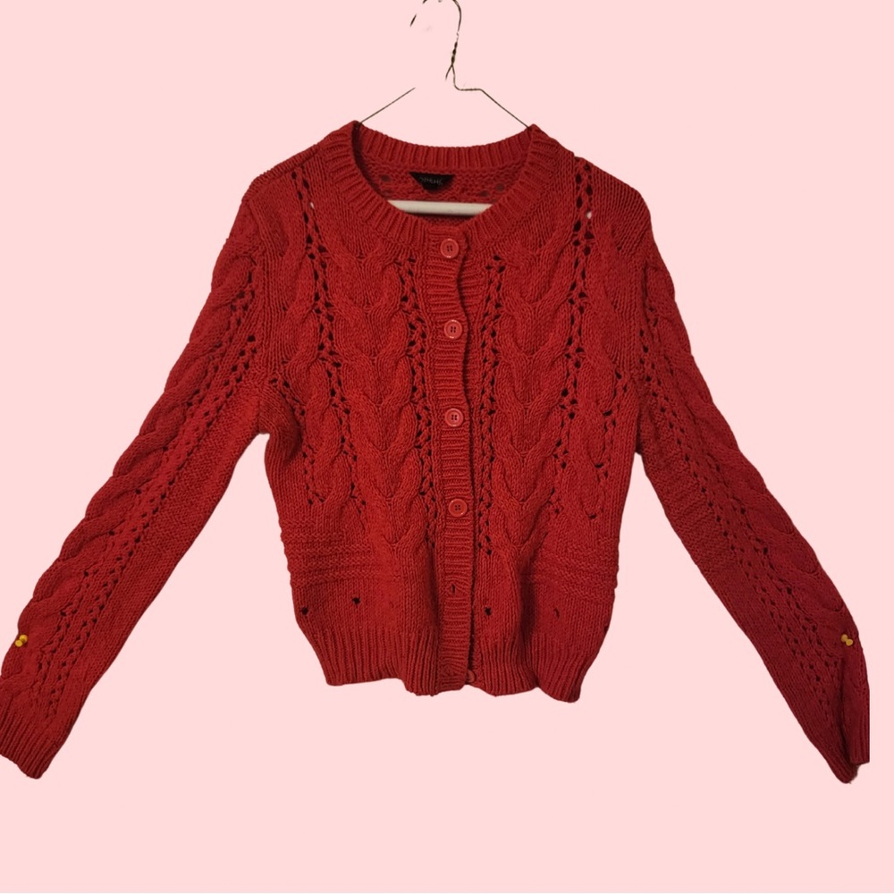 Topshop Red Cardigan Chunky Knit Cable